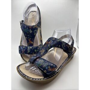 Alegria Kendra T- Strap Sandals 37 US 7 Blue Multi KEN-158 Logo Adjustable strap